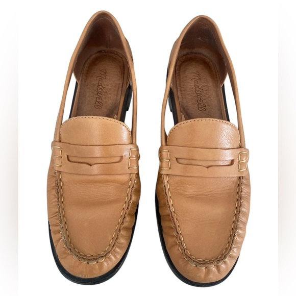 Madewell Tan Leather cut out loafers women’s SZ 7 - Picture 2 of 7
